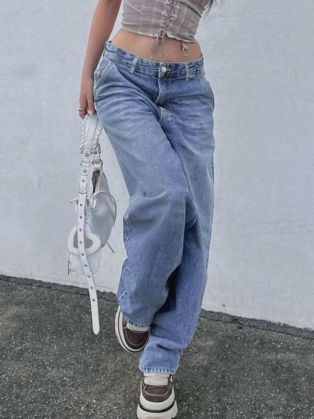 GILIPUR Calça jeans solta vintage de cintura baixa na moda de rua com pernas largas