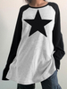 GILIPUR Camiseta gótica rock and roll para meninas de manga comprida punk com estampa de cinco estrelas MH275