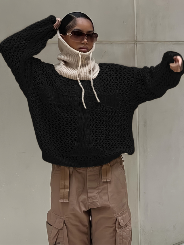 GILIPUR Pulôveres femininos de malha oca gótica, tops transparentes TL216